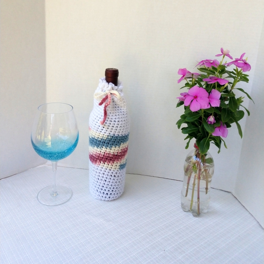 Bottle Vase Cover Hand Crafted Botanical Cotton Knit Gift Bar Cart Essential